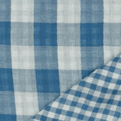 Dubbelzijdige mousseline CHECKS - indigo blauw
