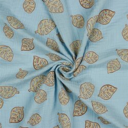 Muslin Monstera foglie - azzurro