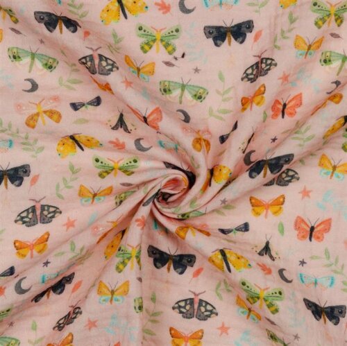 Muslin Digital Butterflies - Old Pink