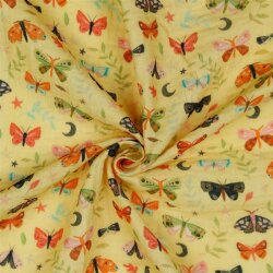 Muslin Digital Butterflies - soft yellow