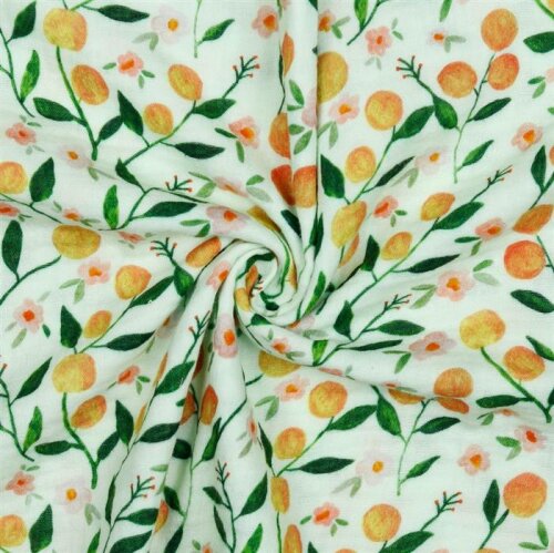 Muslin Digital Fruits & Flowers - soft green