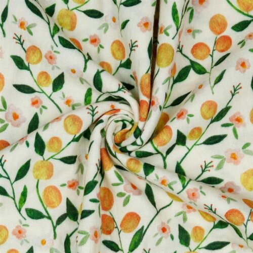 Muslin Digital Fruits &; Flowers - lichte zalm