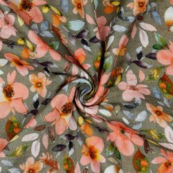 Muslin Digital Flowers - taupe