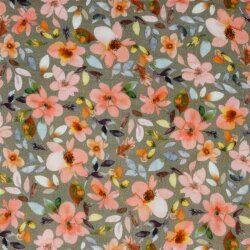 Musselin Digital Blumen - taupe