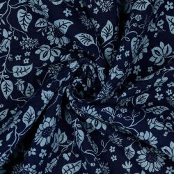 Mosseline bloemen - donkerblauw