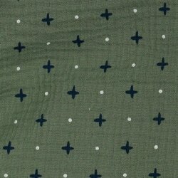 Muslin Crosses & Dots - moss green