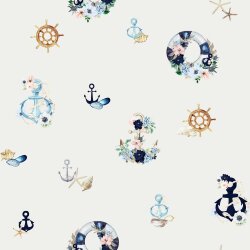 Canvas digitale maritieme bloemenranken - gebroken wit