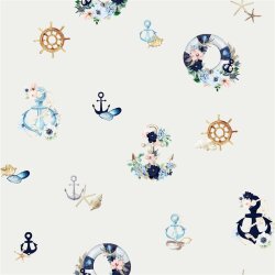 Canvas digitale maritieme bloemenranken - gebroken wit