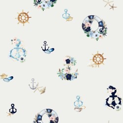 Tela digitale marittima con viticci floreali - bianco sporco