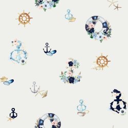 Canvas digital maritime floral tendrils - off-white