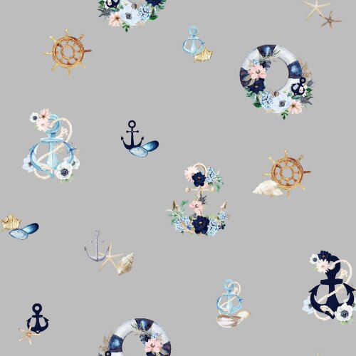 Canvas Digital maritime à fleurs - gris clair