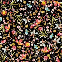 Viskose Jersey Digital FrühlingsBlumen - schwarz