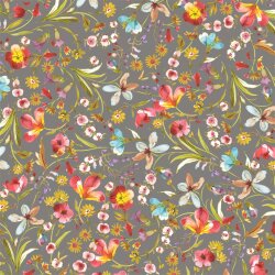 Viscose jersey digital spring flowers - stone grey