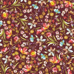 Jersey viscose Digital Fleurs de printemps - bordeaux