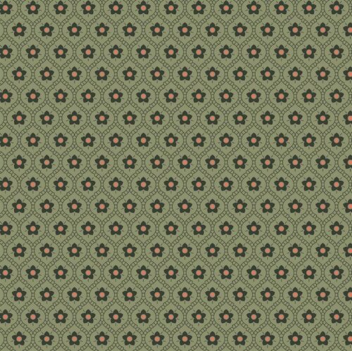 Cotton poplin flowers in diamonds - moss green