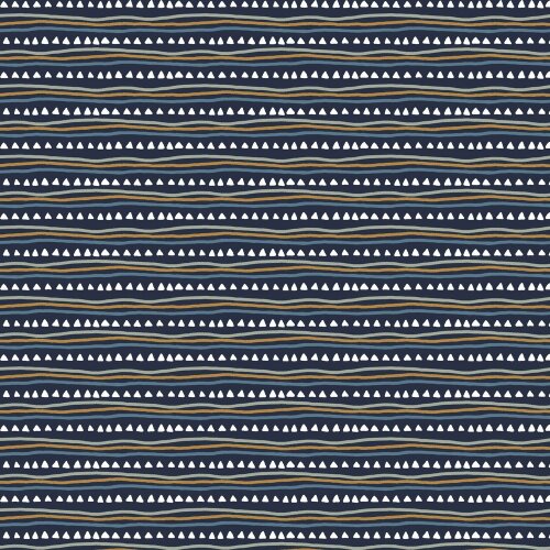 Popeline di cotone Triangoli organici sulle onde blu scuro