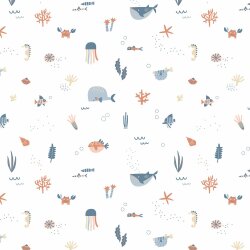 Cotton poplin organic marine animals - white