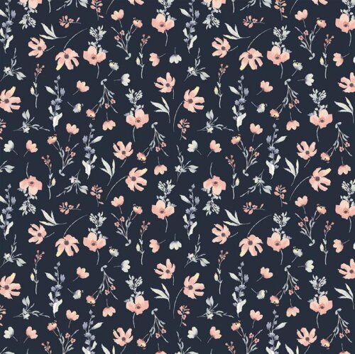 Cotton poplin digital flowers - dark blue