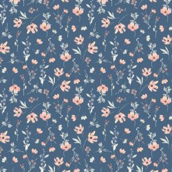 Popeline de coton Digital fleurs - bleu jean