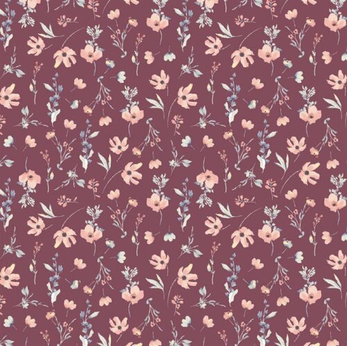 Cotton poplin digital flowers - berry