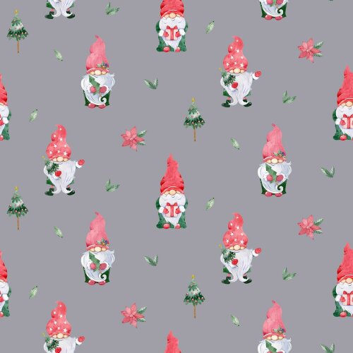 Cotton poplin digital Christmas gnome - light grey