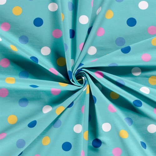 French-terry colorful dots light turquoise