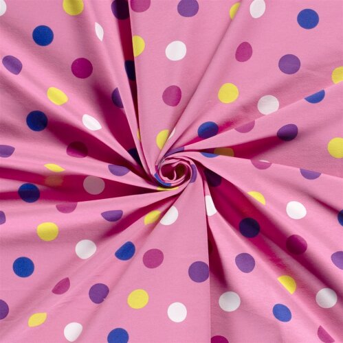 French-Terry grosse bunte Punkte - hellpink