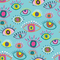 Cotton jersey abstract eyes light turquoise
