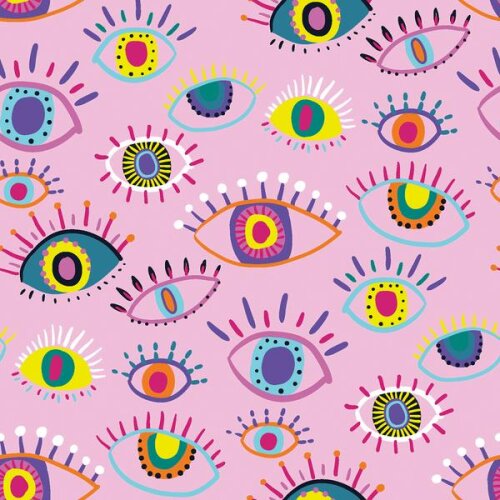 Cotton jersey abstract eyes pink