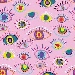 Baumwolljersey abstrakte Augen rosa