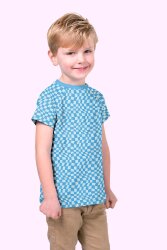 Baumwolljersey verzerrtes Karo babyblau