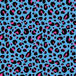 Cotton jersey colorful leopard dots water blue