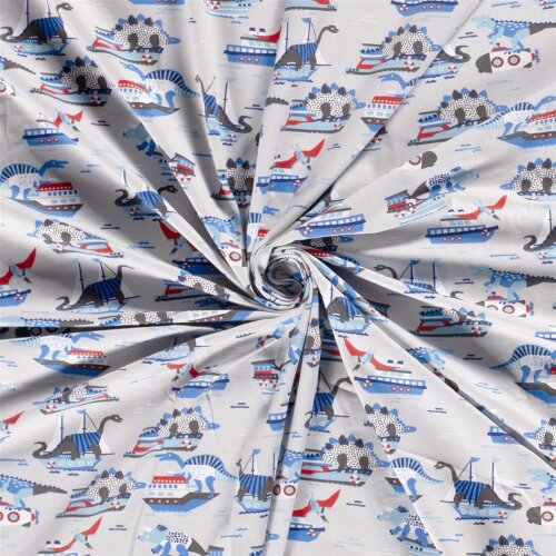 Attaque de dinosaure en jersey de coton gris clair