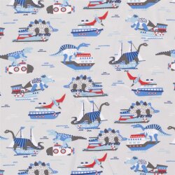 Attaque de dinosaure en jersey de coton gris clair