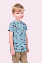 Katoenen jersey dinosaurus aanval - baby blauw