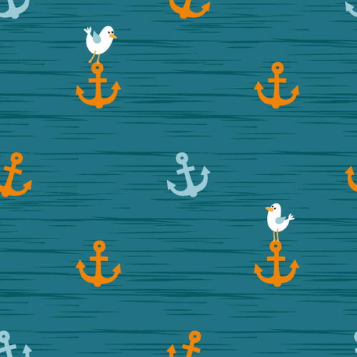 Cotton jersey seagulls and anchors petrol