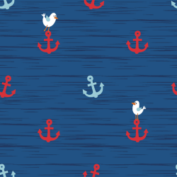 Cotton jersey seagulls and anchors indigo blue