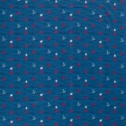 Cotton jersey seagulls and anchors indigo blue