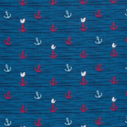 Jersey di cotone gabbiani e ancore blu indaco