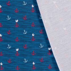 Jersey di cotone gabbiani e ancore blu indaco