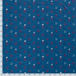 Jersey di cotone gabbiani e ancore blu indaco