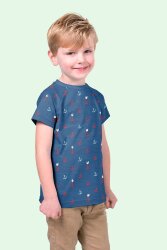 Jersey di cotone gabbiani e ancore blu indaco