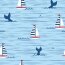 Cotton jersey sailboat and whale fluke baby blue