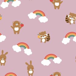 Cotton jersey animals with rainbow dusky pink
