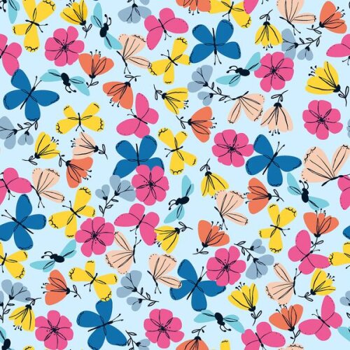 Jersey de coton fleur papillon bleu clair