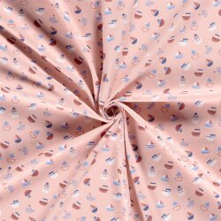 Baumwolljersey bunte Boote - lachsrosa