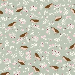 Cotton jersey birds with flower branches mint