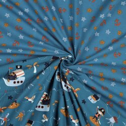 Katoenen jersey piraten - denim blauw