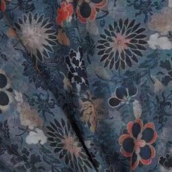 Viskose Popeline Blumenornamente - schattenblau
