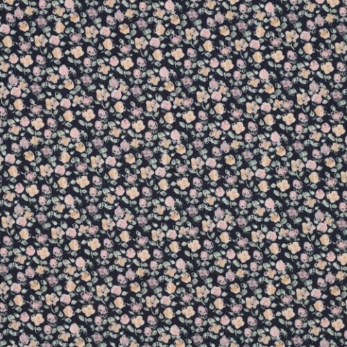 Baby Corduroy Digital SOFT Flowers - bleu foncé